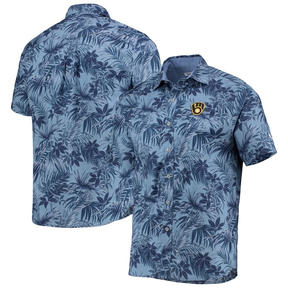 Tommy Bahama Milwaukee Brewers Navy‎ Sport Reign Forest Fronds Button Up Shirt L
